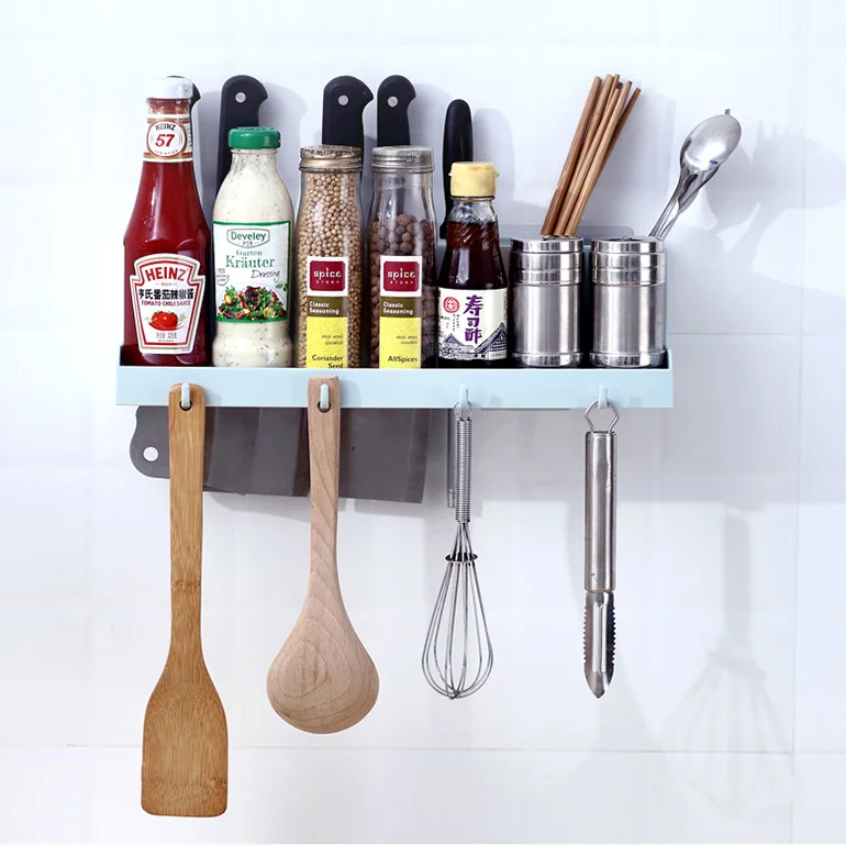 

Wall mounted plastic knife holder kitchen shelf seasoning condiment spice rack kitchen storage rack kitchen organizer, White, blue, grey