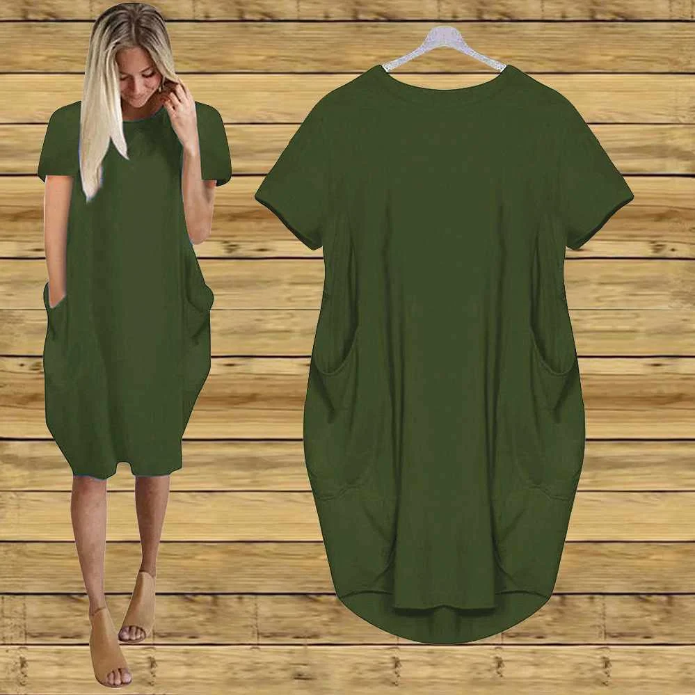 

Fat People Printing Pocket Loose Short Sleeve Vintage Fall Maxi Clothes Woman Party Casual Dresses Women Plus Size Dress