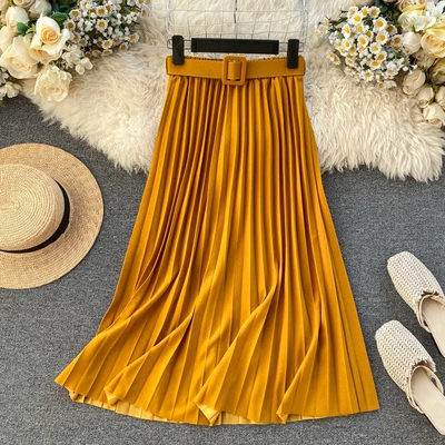 

2020 Latest Fashion Women High Waist Elastic Maxi Pleated Skirt