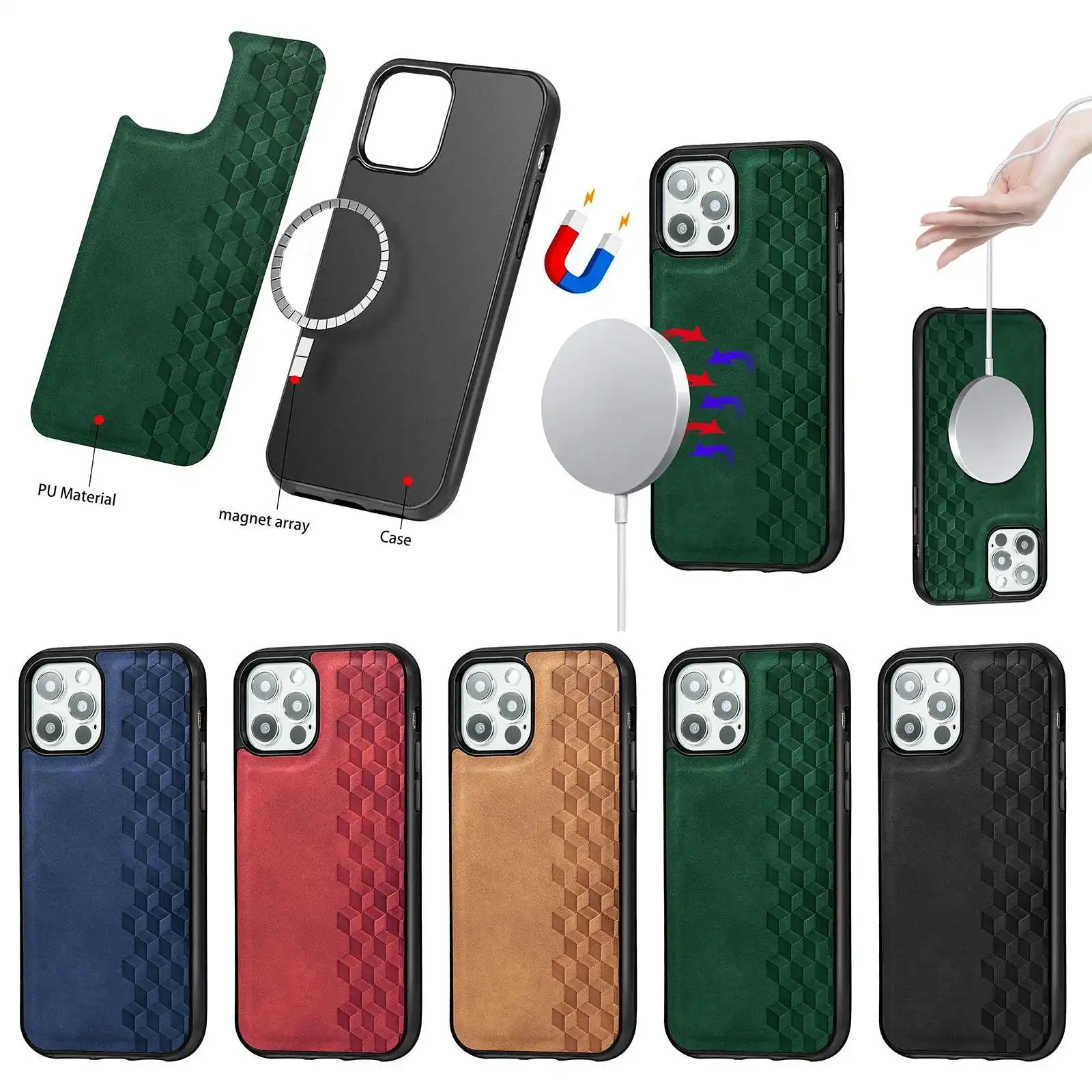 

Free sample new magnetic shockproof PU phone case for iphone 12 pro max mini, Multi