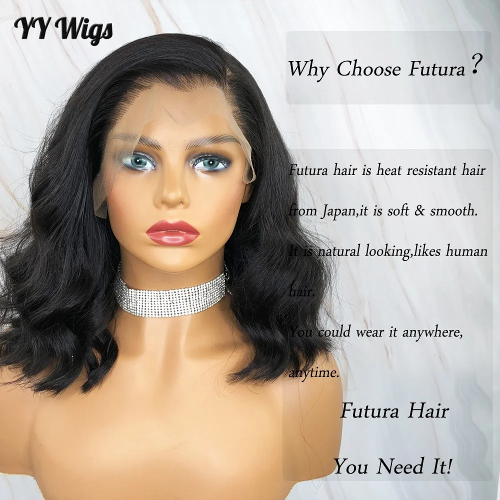 

Sexy Lady Summer Style Natural Black Bob Short Wavy Hair Futura Fiber for Women