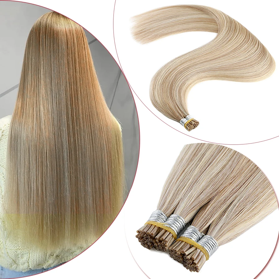 

Neitsi I Tip Human Hair Extens Double Drawn Pre bonded Stick Tip Hair 100% Natural Brazilian Hair Extensions balayage color