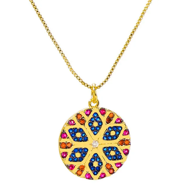 

gold plated jewelry wholesale colorful round flower necklace jewelry SL-N029