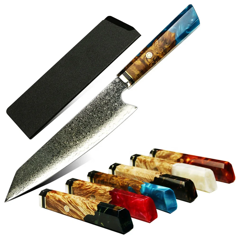 

Damascus 8" Chef Knife VG10 67 Layers Carbon Steel Japanese Kitchen Knives with Blue Resin Handle