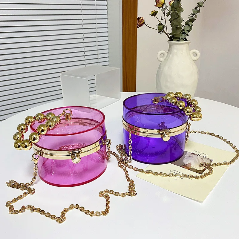 

Hot selling luxury golden pearl portable candy color clear chain bags women ladies handbags shoulder acrylic purse, 9colors