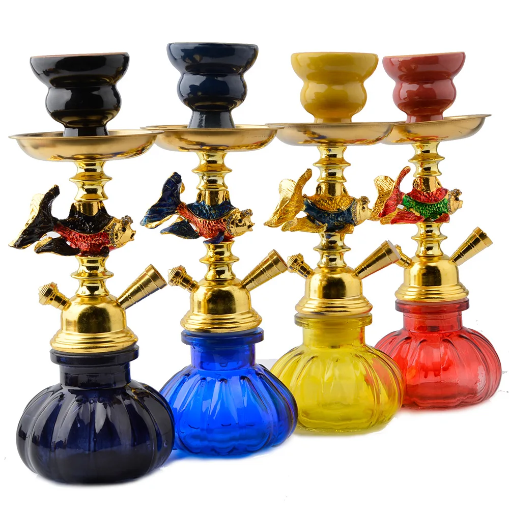 

Oem Luxury Golden Metal Shisha Fish Shape Single Hose Small Hookah For Tobacco