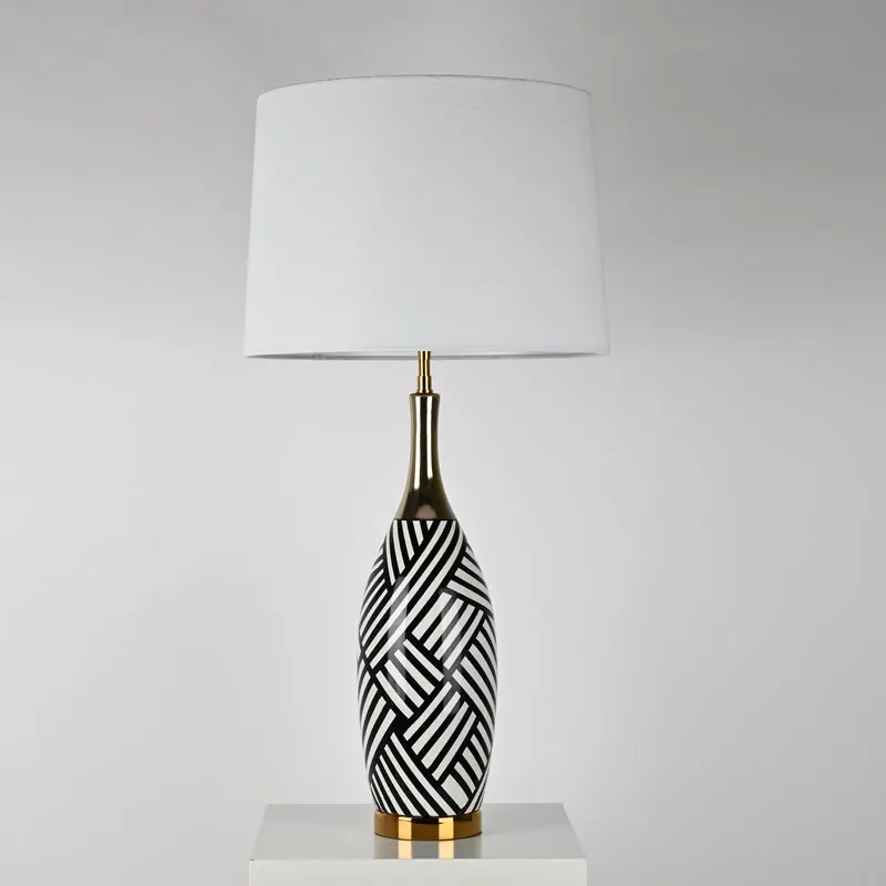 Living Room Bedroom Modern Black Cross Handcrafted White Empire Shade Ceramic Table Lamp