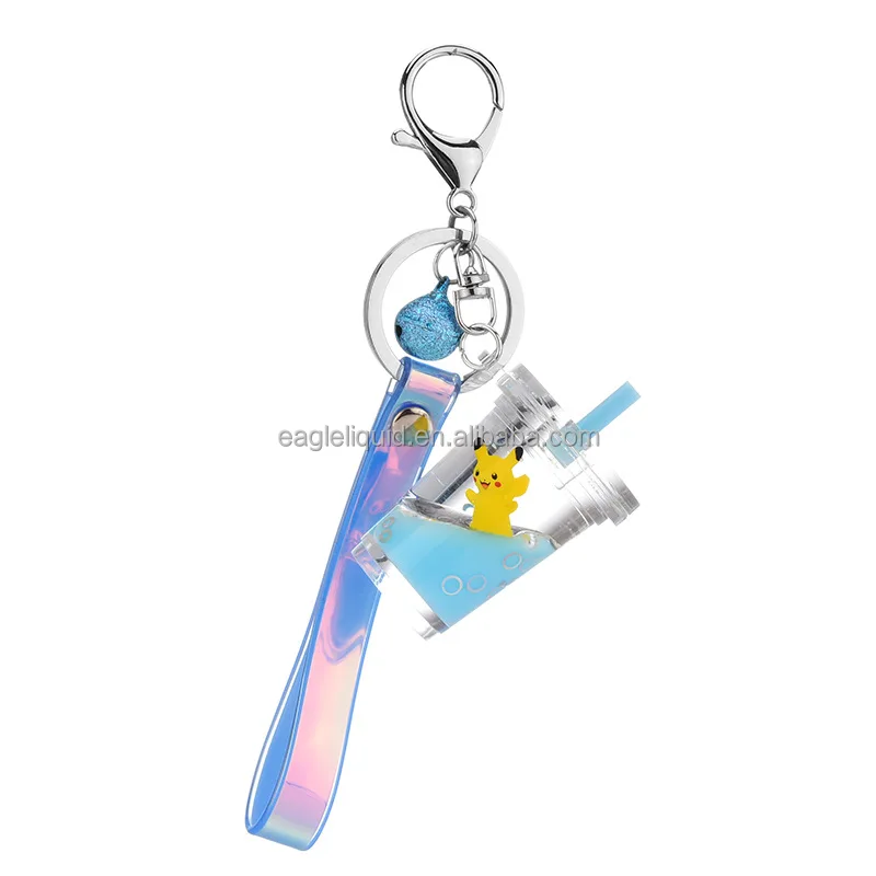 

2021 nice gift liquid float keychain milk tea cup pikachu boba keychains acrylic water floater keyring