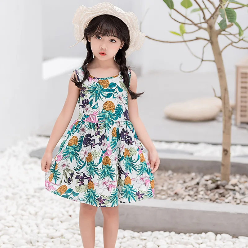

2022 Wholesale Children Boutique Kids Clothing Cute Outfit Floral Printed Cherry Vest Floral Baby Girl Dress