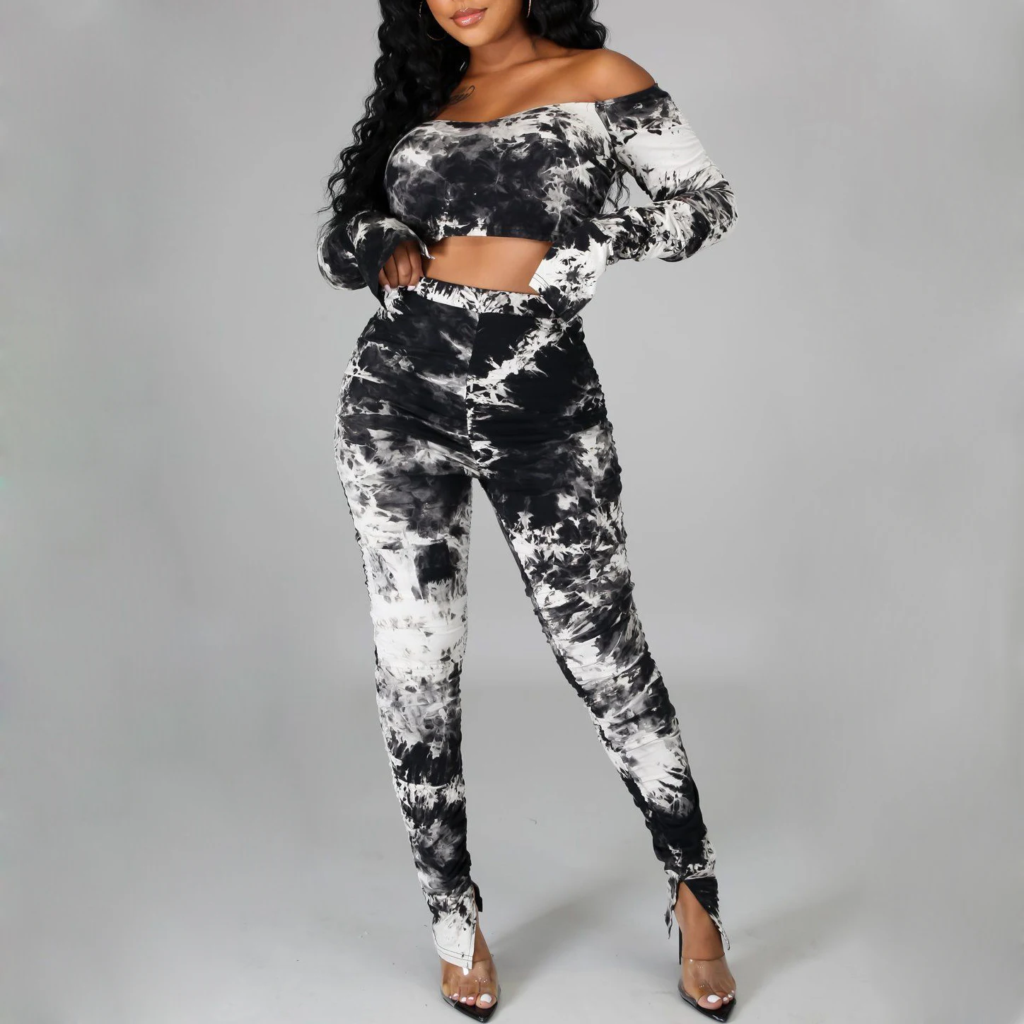 

FS2264D women tie dye tops and pants Two Piece set Fashion clothes