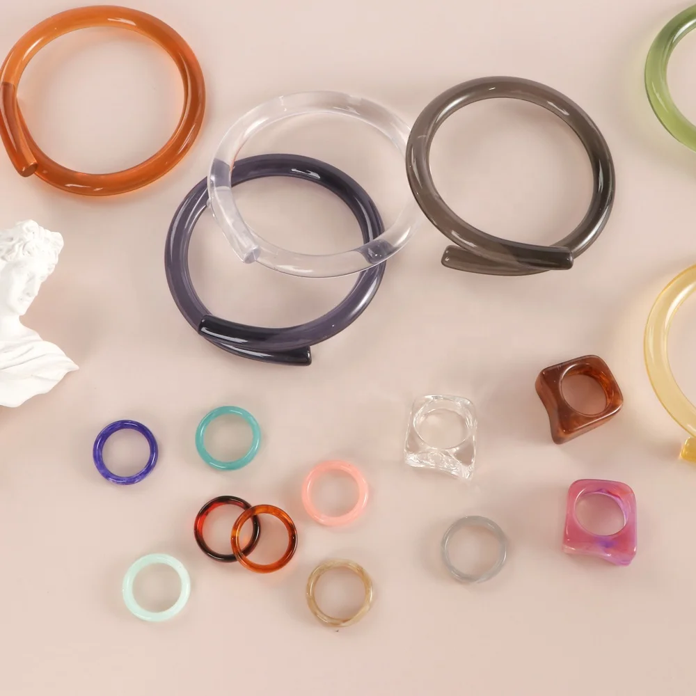 

JUHU 2020 New Design Fashion Vintage Transparent Colorful Resin Geometric Irregular Rings for Women Girl Jewelry