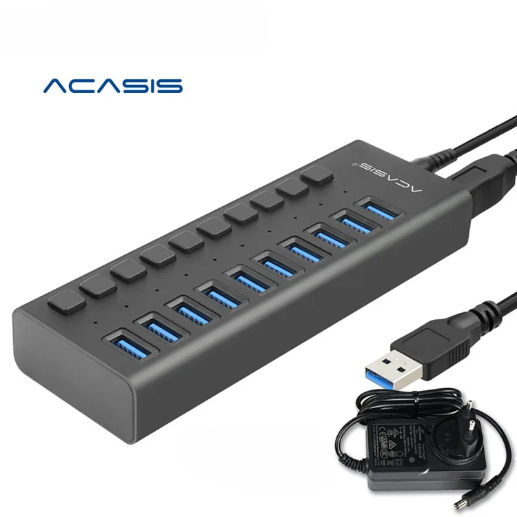 

Acasis Brand New USB 3.0 Hub 10 Port 12V 4A Power Adapter USB HUB 3.0 Charger With Switch USB3.0 Hub for Macbook PC Laptop, Black/ silver/ gray