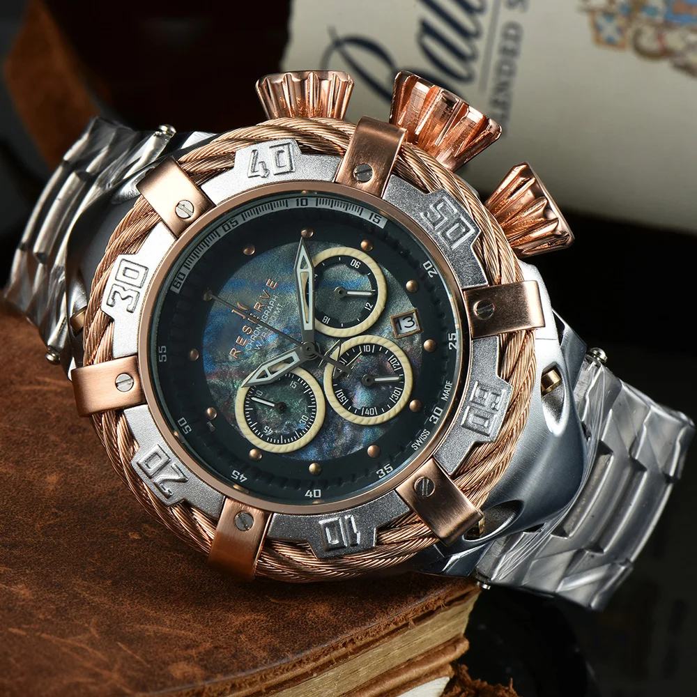 

stainless steel strap chronograph quartz movement men watch, Customized colors