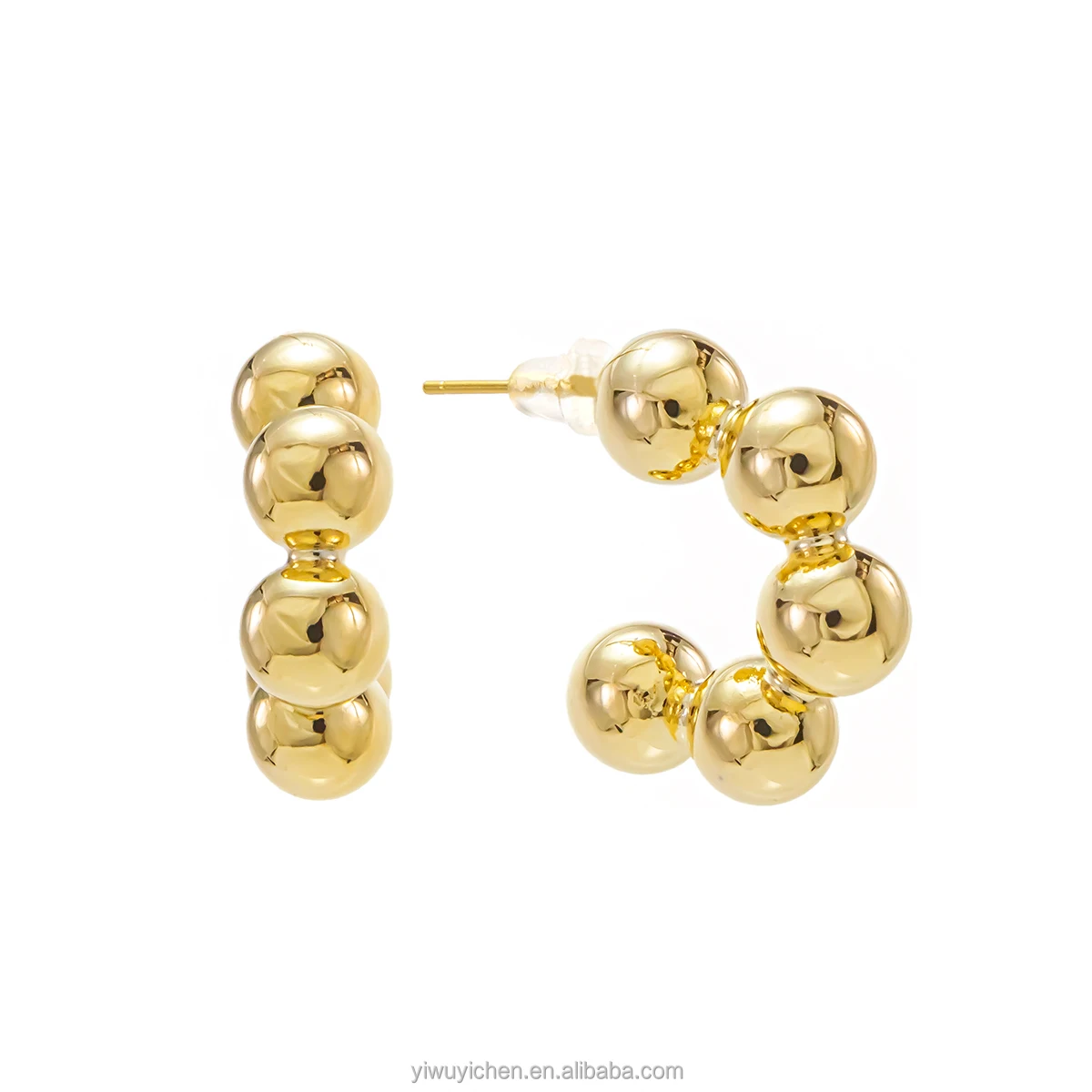 

E9958 New Arrival 18K Gold Plated Ball-shaped Hoop Earrings for Women Huggie Earrings 2021 with 925 Silver Needle, Yellow & silver