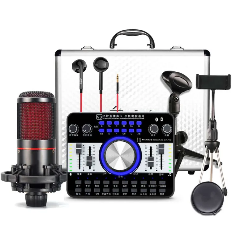 

Professional Condenser Microphone G8 andV3 Sound Card set for webcast live recording, Black
