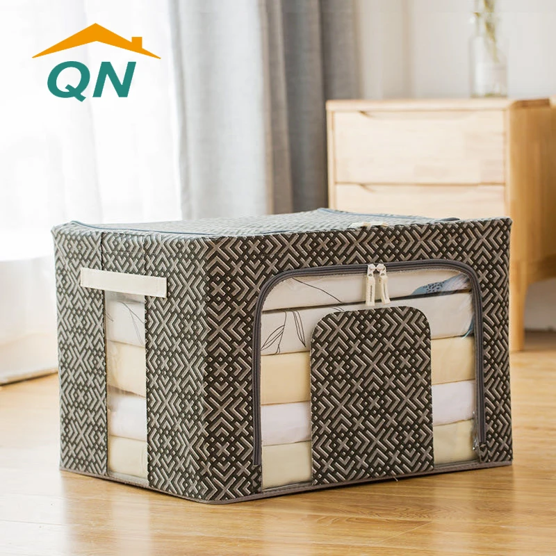 

ST-11 collapsible linen cotton linen High Quality 66L stainless steel storage box bag for clothes shoes quilts towels, Customized printing