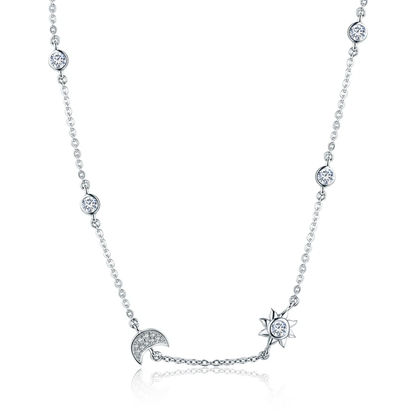 

2021 Fashion Moon And Sun Necklace 925 Sterling Silver Plated Platinum Chain Necklace For Women