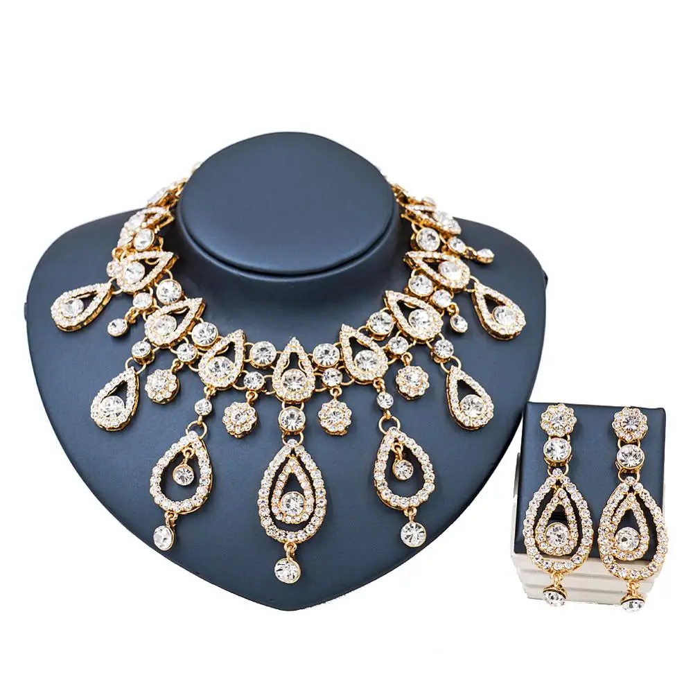 

LAN PALACE fashion dubai gold color jewelry necklace and earrings ensemble bijoux femme gold set india jewelry
