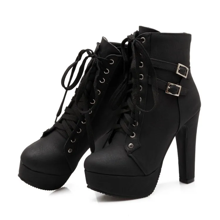 

2021 New Low-Barrel Thick Heel Lace-Up 30-50 Size Women'S Boots Women Ladies Heels Sexy Short Boots