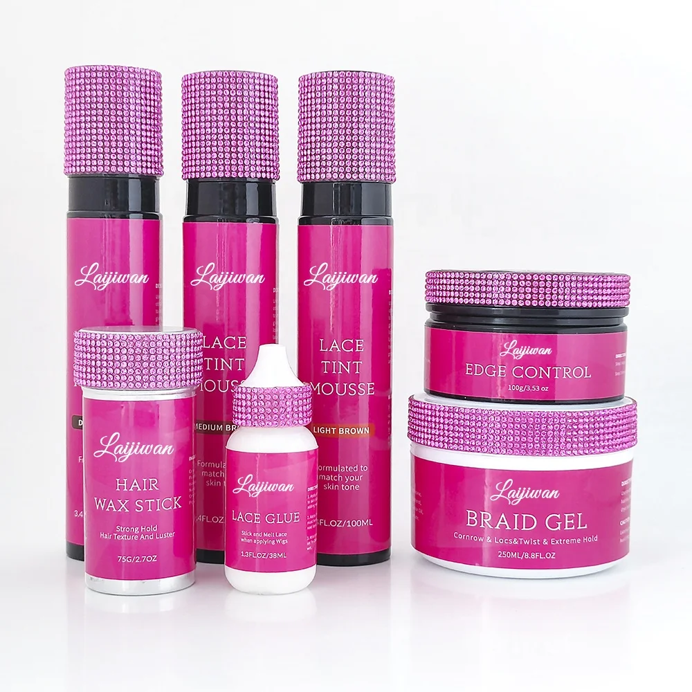 

Hot sale Private Label Lace Waterproof Hair Lace Glue Tint Mousse Set with diamond Hair Styling Tools Wig Install kit