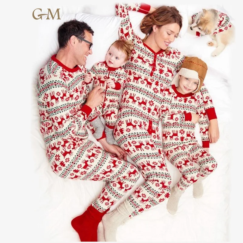 Custom Logo Matching Family Pajamas Christmas Santa Claus Sleepwear Cotton Kids PJs