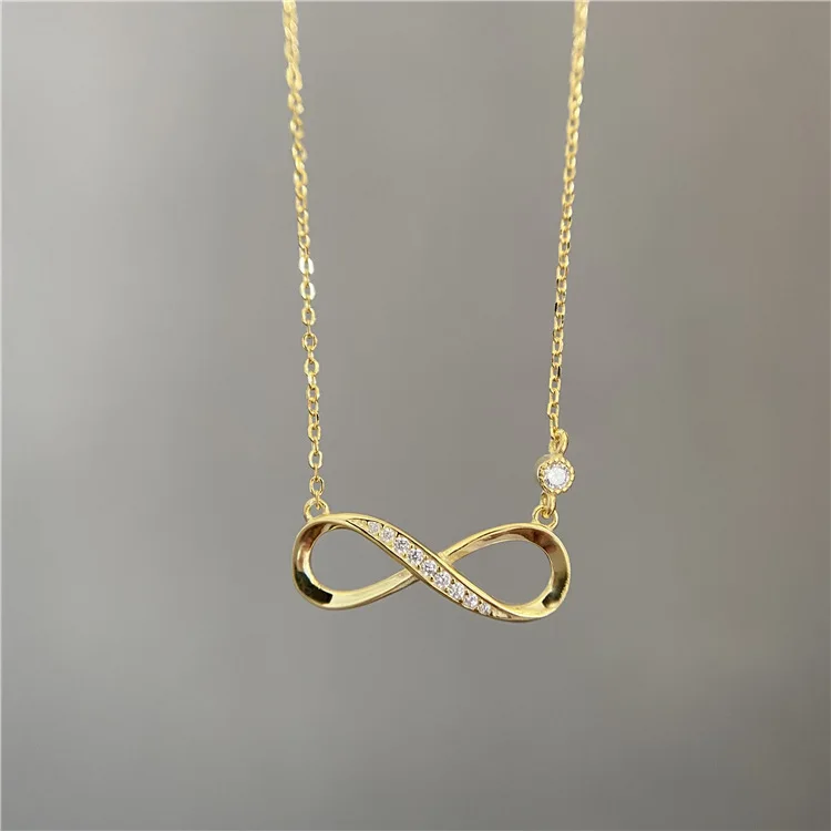 

14K Gold Plated Diamond Cyrstal Forever Love Infinity Pendant Necklace 925 Sterling Silver Infinity Necklace for Valentine Day