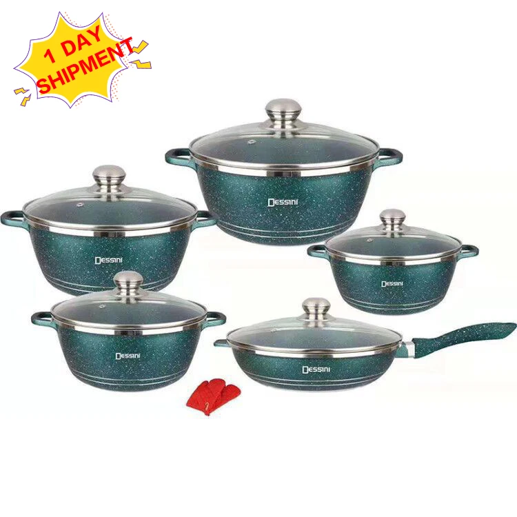 

12 Pcs Non Stick Camping Square Die Cast Aluminium Cooking Pot Frypan Cookware Sets With Medical Stone, Customized color