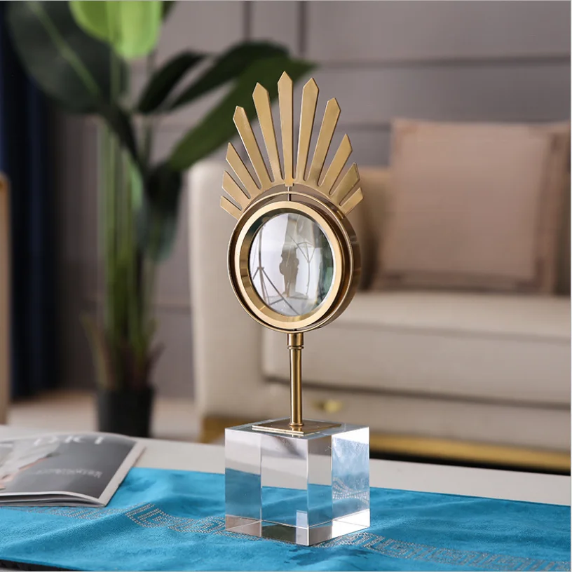 

Exquisite Gift Modern Rotatable Round Glass Anti-Rust Ornaments Home Decoration Metal Decorative Ornaments, Gold