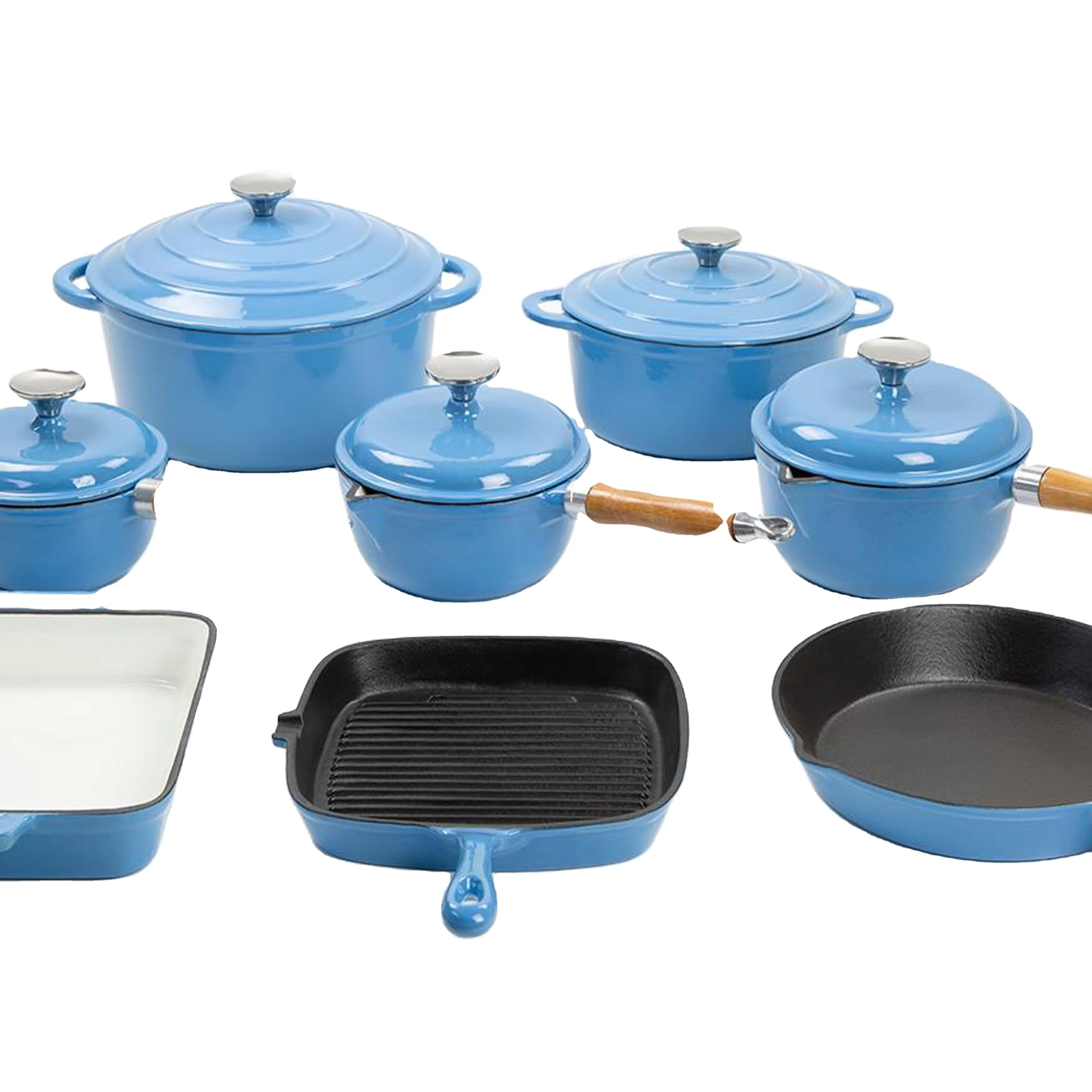 

cast iron blue enamel cookware set