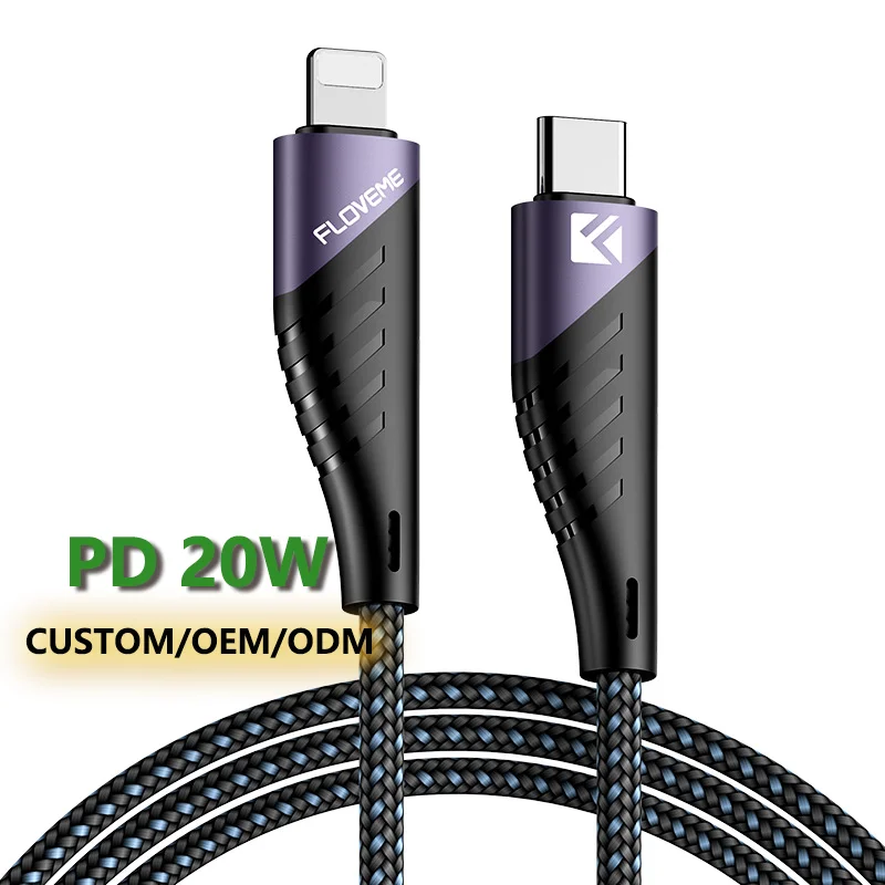 

Free Shipping 1 Sample OK FLOVEME 20W PD Charger Fast Charing USB C Cable cavo smart Type C Cable For iPhone Custom Accept, Black grey