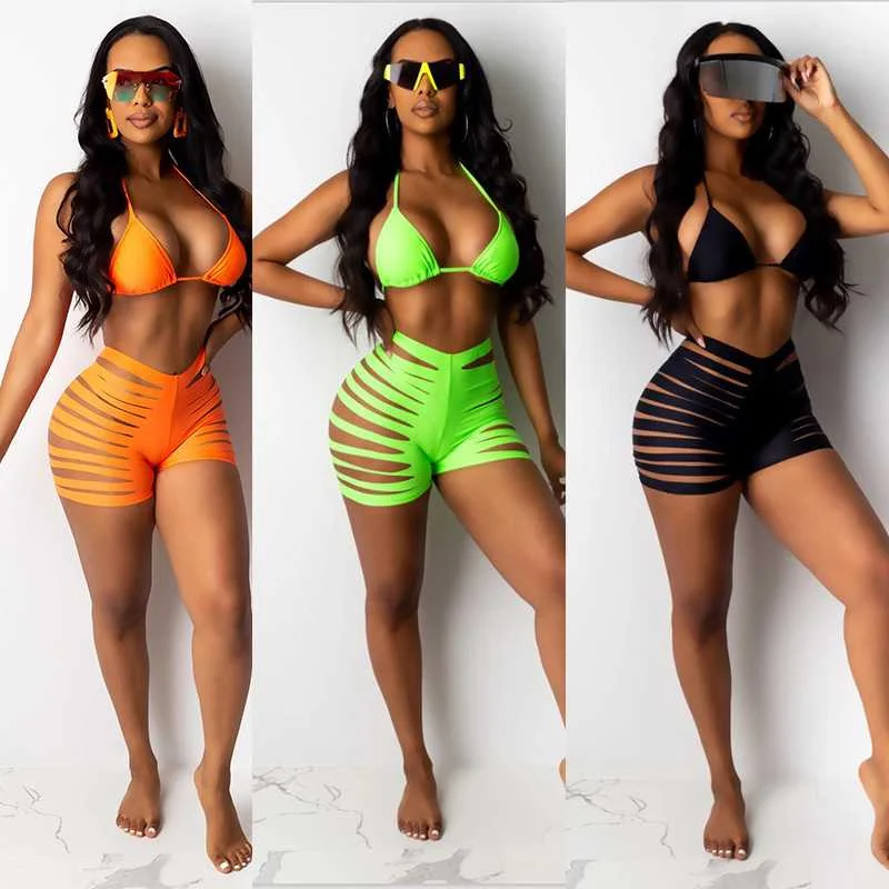 

Women Summer Sexy Solid Bikini Set Bandage Swimsuits Hollow Out High Waist Swimwear Beach Bathing Suits Wholesale Dropship