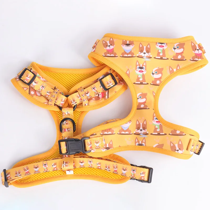 

OKEYPETS OEM  Logo Lovely Pets Pattern Adjustable Soft Mesh Breathable Neoprene Padded Reversible Dog Harness
