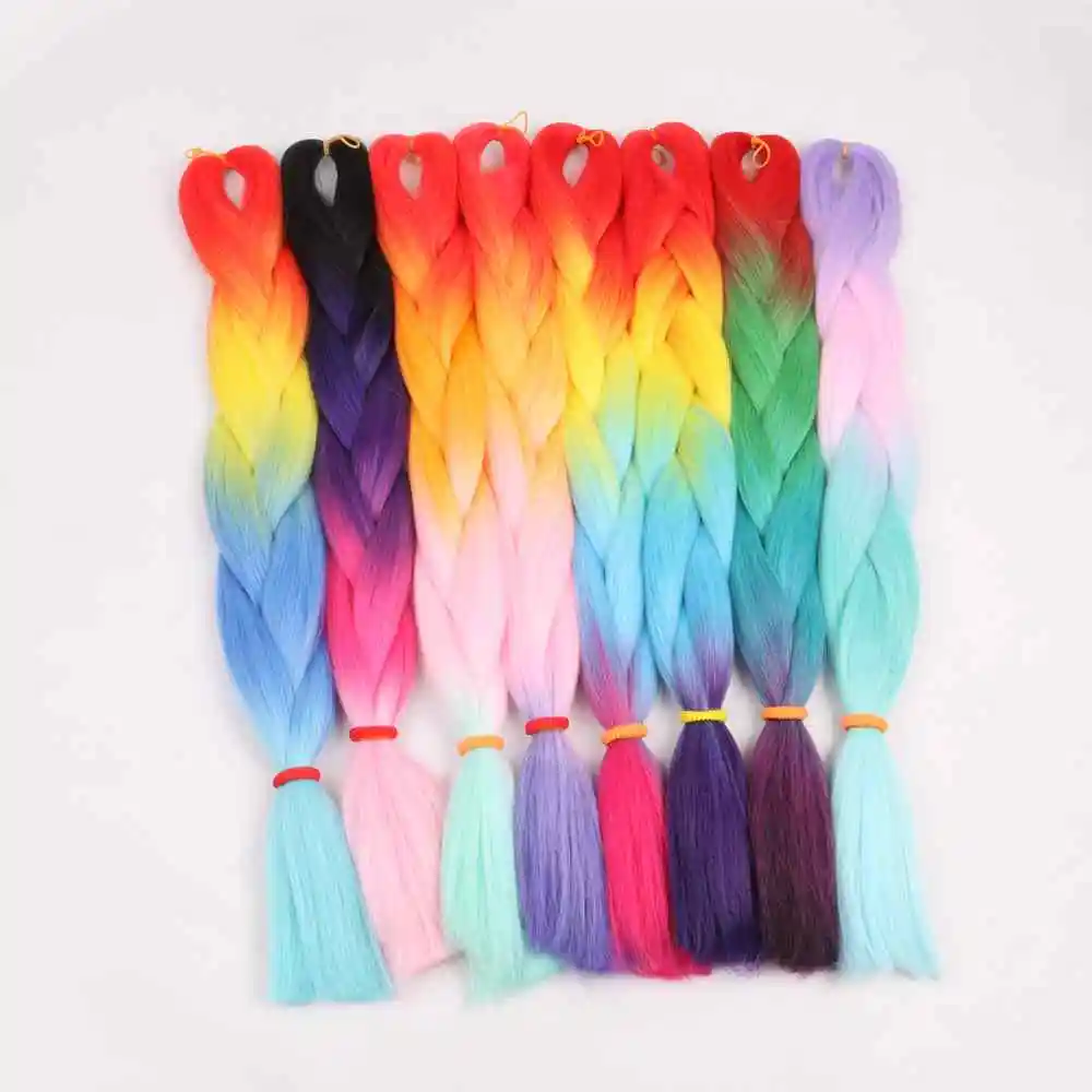

Rainbow Two Three Four Tone Color Jumbo Braid Synthetic Braiding Hair Shipping by DHL 100packs Ombre Basic Color and Fancy Color
