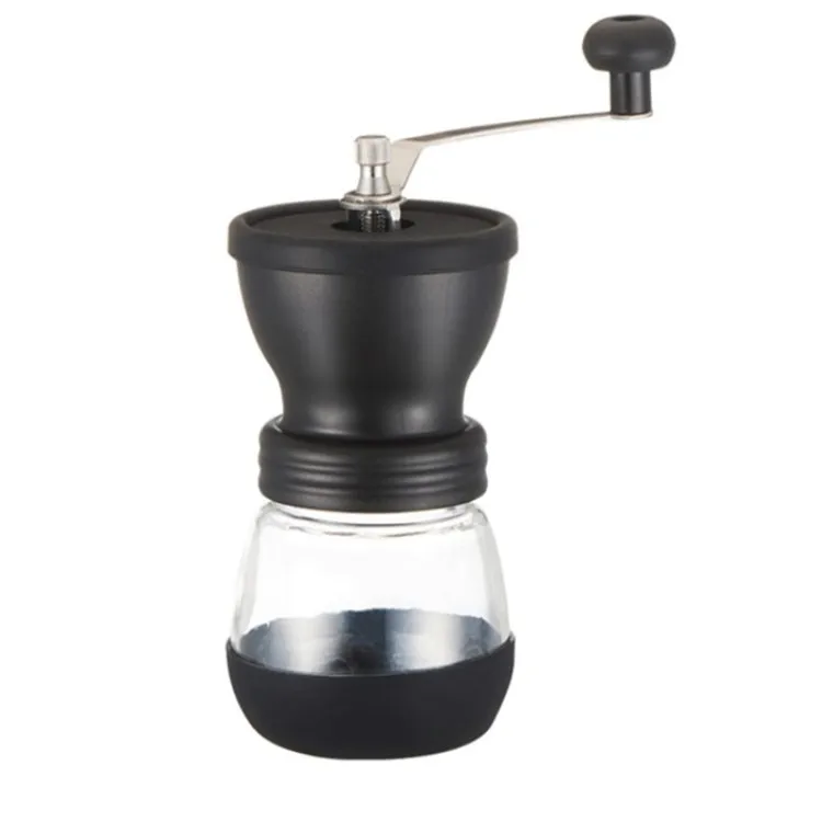 

Best quality common coffee mill grinder with ceramic burrs stainless steel handle and silicon cover