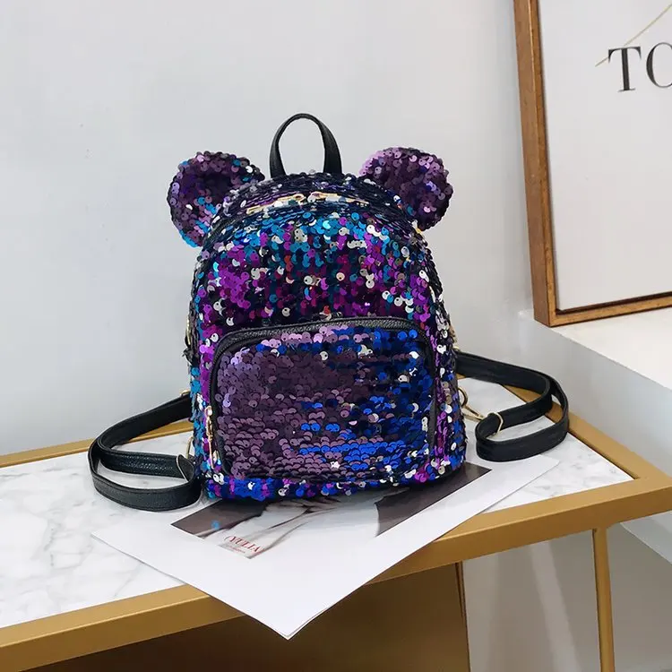 

korean style Cheap personalized fashion girls glitter sequin backpack bag for school