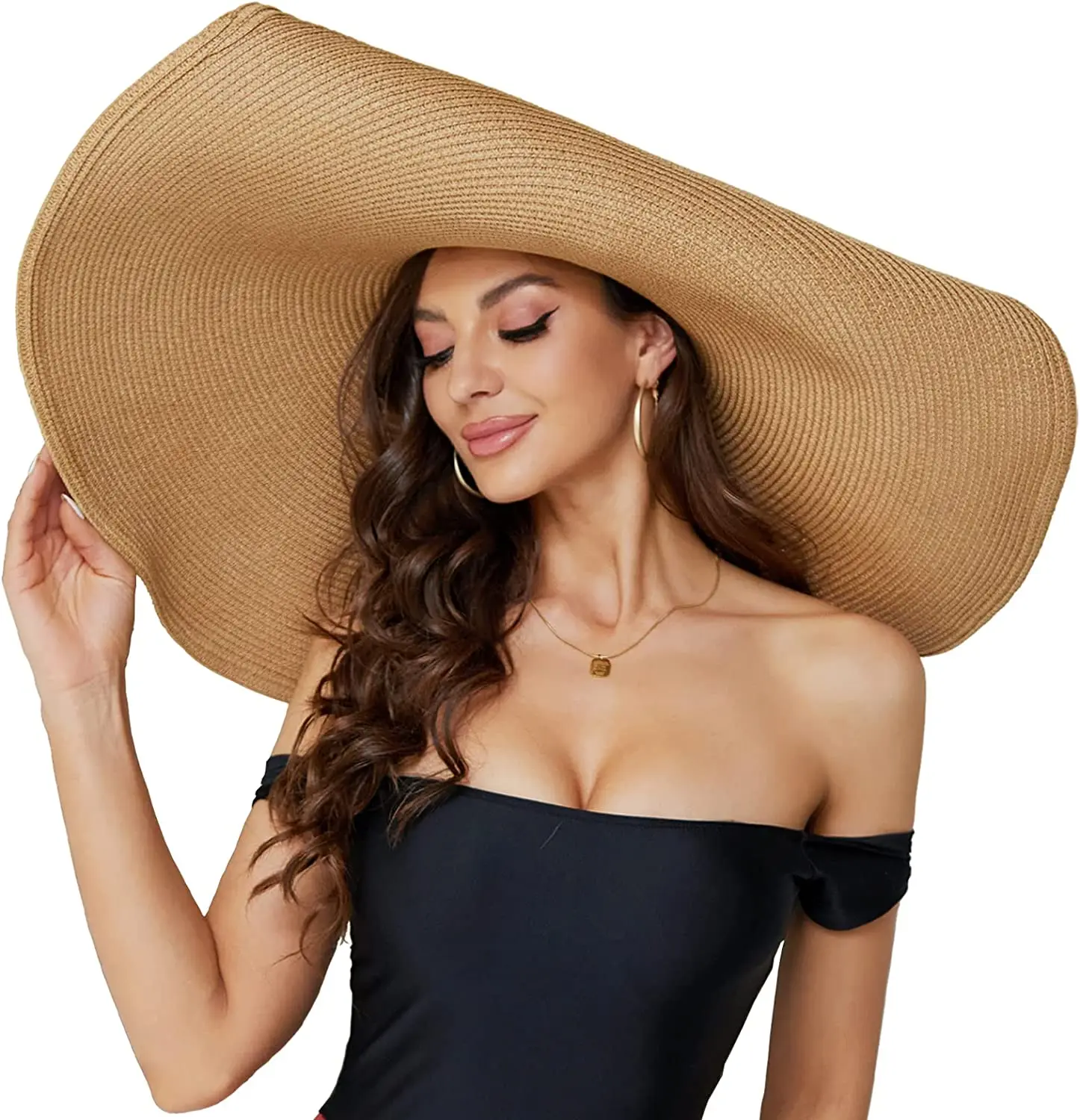 

Summer Oversized Beach Straw Hat for Women Large Wide Brim Hats Handmade Roll Up Floppy Sun Hat