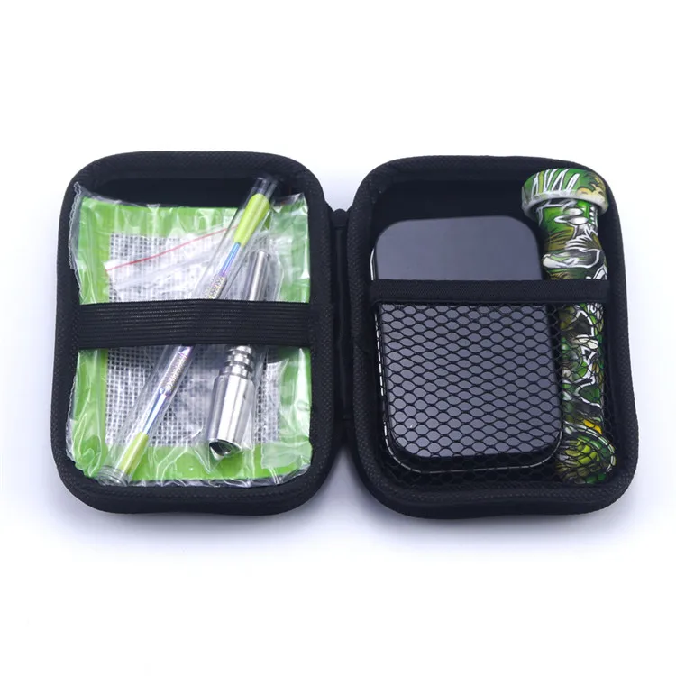 Titanium Tips Dabs Pipe Tobacco Smoking Gift Set Weed Kit With Alloy Containers Rolling Mat Wax