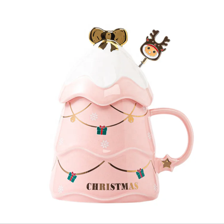 

Creative Merry Christmas Mug With Lid And Spoon 3d Christmas Mugs Ceramic Coffee Cups Christmas Tree Mug