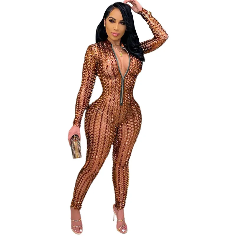 

High waisted Jumpsuit For Women bodycon jumpsuit long sleeve Slim Fitness Rompers Female Club Wear, Picture