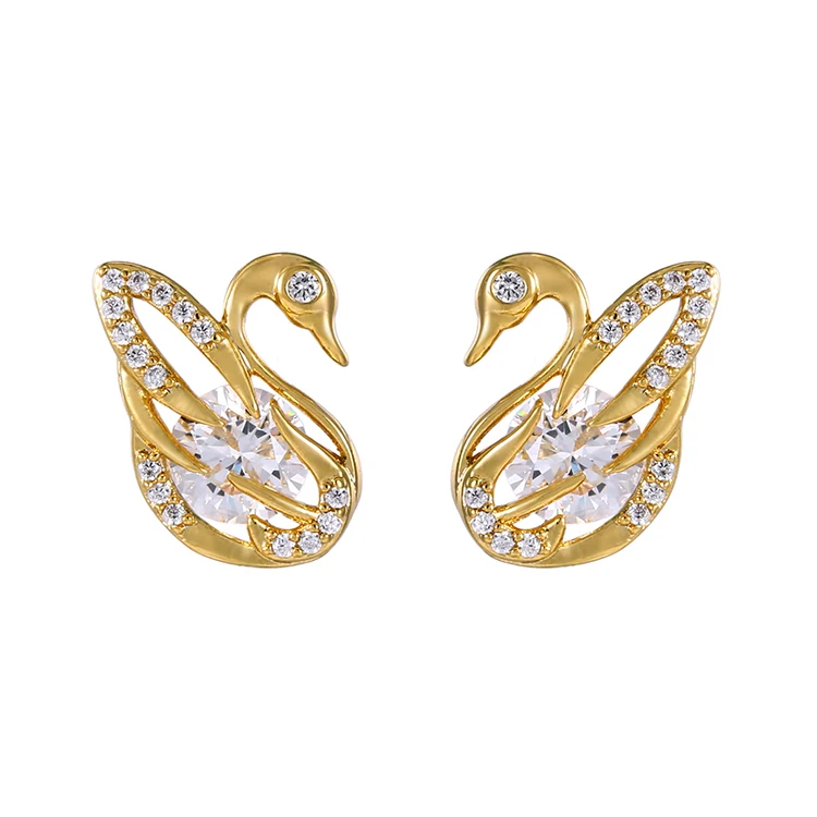 

E-2 Xuping new arrival women fashion stud earrings jewelry swan shaped zircons stud for women, 24k gold color