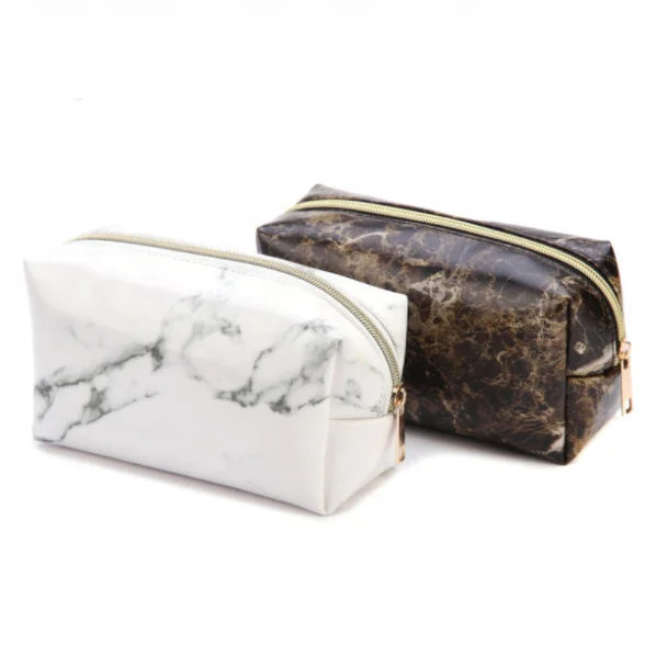 

2021 Hot Small Square Travel Marble Make Up Bag Purse Fashion Print PU Leather Cosmetic Bag