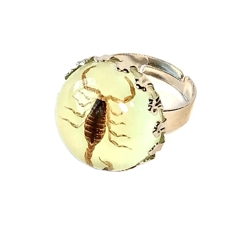

Cool Insect Ring Adjustable Resin Jewelry Men's Glowing Ring In The Dark Real Yellow Black Scorpion Ring