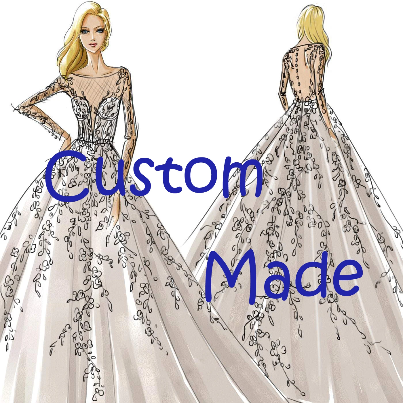 

Customized Wedding Dress Vestido de novia Long Sleeve Women Sexy Plus Size Bridal Dress White Bride Gown OEM