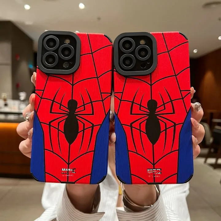 

Fashion Print Spider Men Design Leather Phone Case Lens Protect Shock proof Back Cover For iPhone 15 14 13 12 11 pro max XS XR