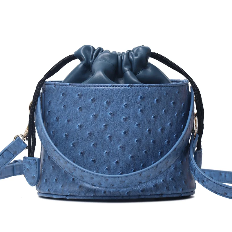 

Factory Price Fashion Blue Ostrich Leather Bucket Bags For Women 2019 Small Shoulder Messenger Bag Sexy Snake Cute Tote Purse