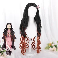 

Demon Slayer Costume Anime Halloween Cosplay Figure Kamado Nezuko Black Orange Gradient Long Curly Hair Wigs