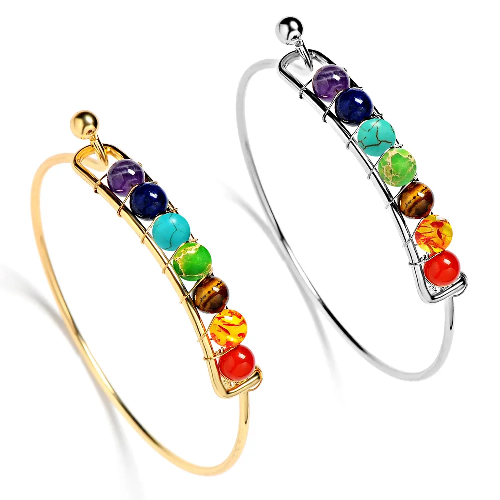 

New Natural Stone Diffuser Jewelry For Women Men Handmade Healing Energy 6mm Lava Beads Cuff Bangle 7 Chakras Stone Bracelet