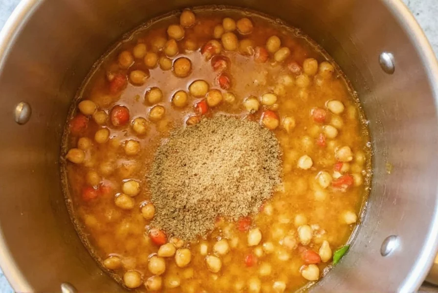 Asafoetida wird in kochende Linsensuppe gegeben