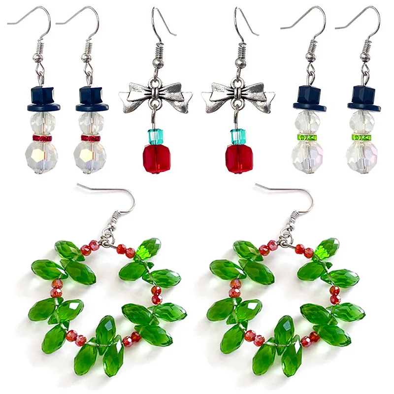 

Christmas Crystal Earrings Handmade Snowman Mistletoe Wreath Drop Earrings Gift European American New Year Earrings Jewelry