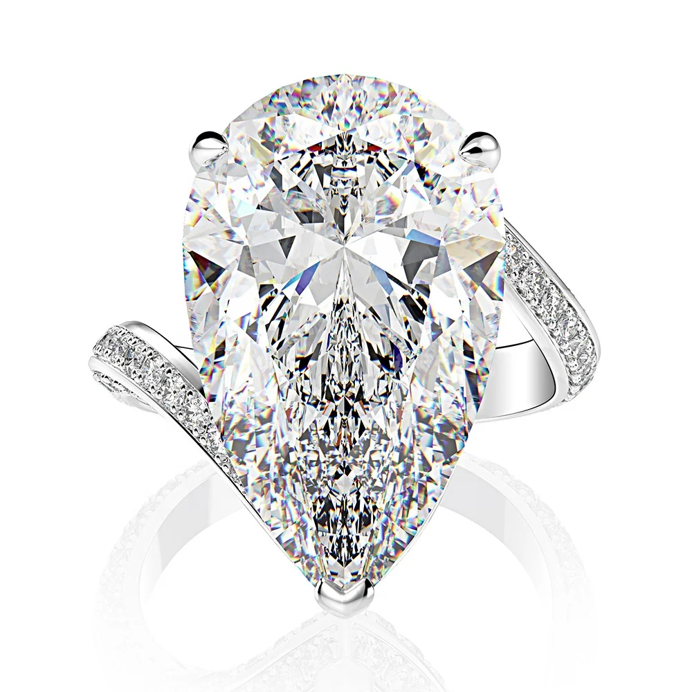 

Custom Jewelry 925 Sterling Silver Big Pear Shape 22*12mm Solitaire By Pass Ring